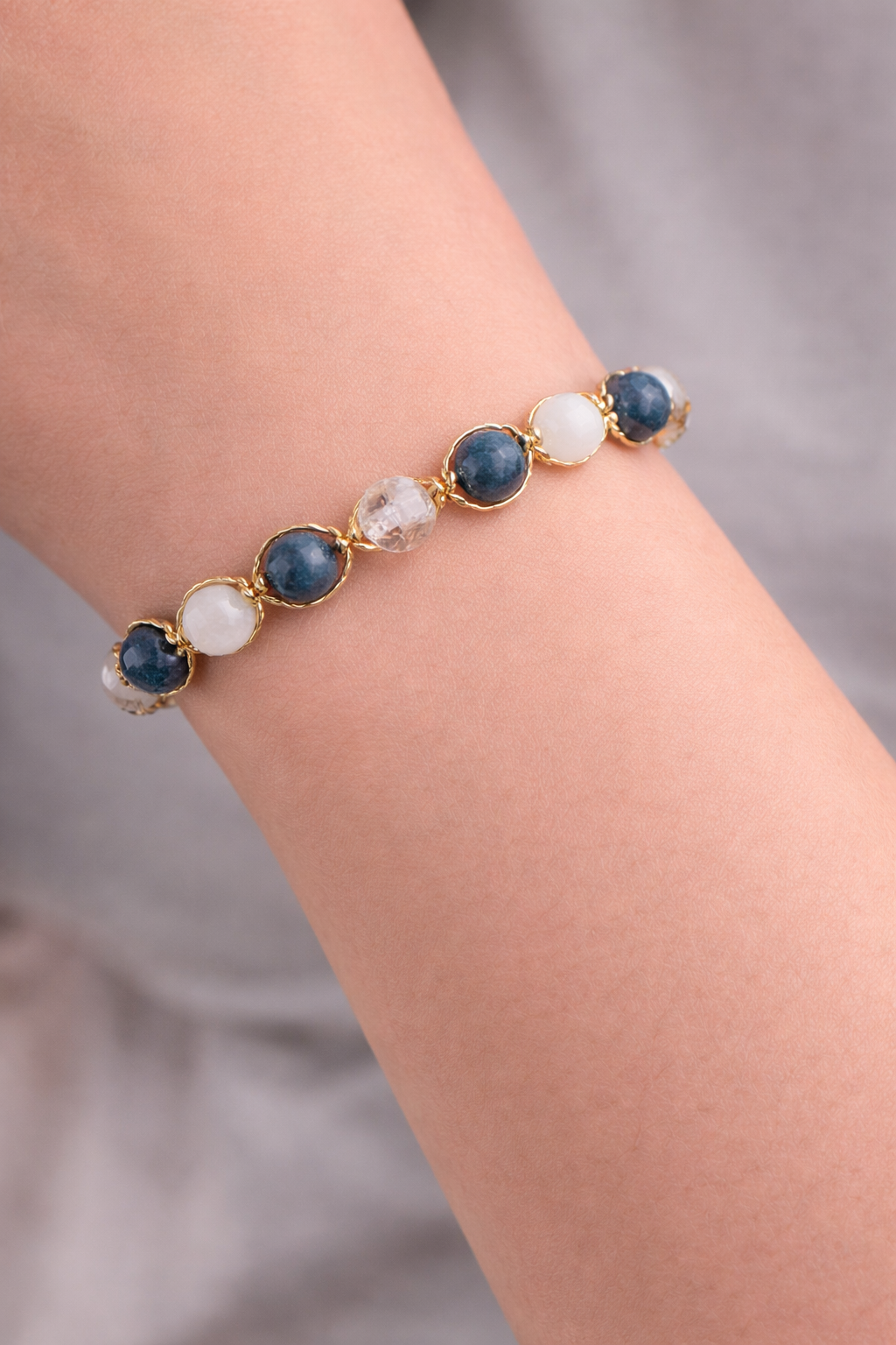 Bracelet Apatite et Aigue-Marine – Pierres naturelles 8 mm – Bracelet lithothérapie bleu