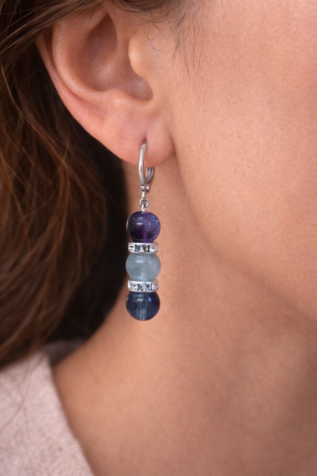 Boucles d’oreilles en Fluorite naturelle – Perles 6 mm et 8 mm – Pierre d’harmonie