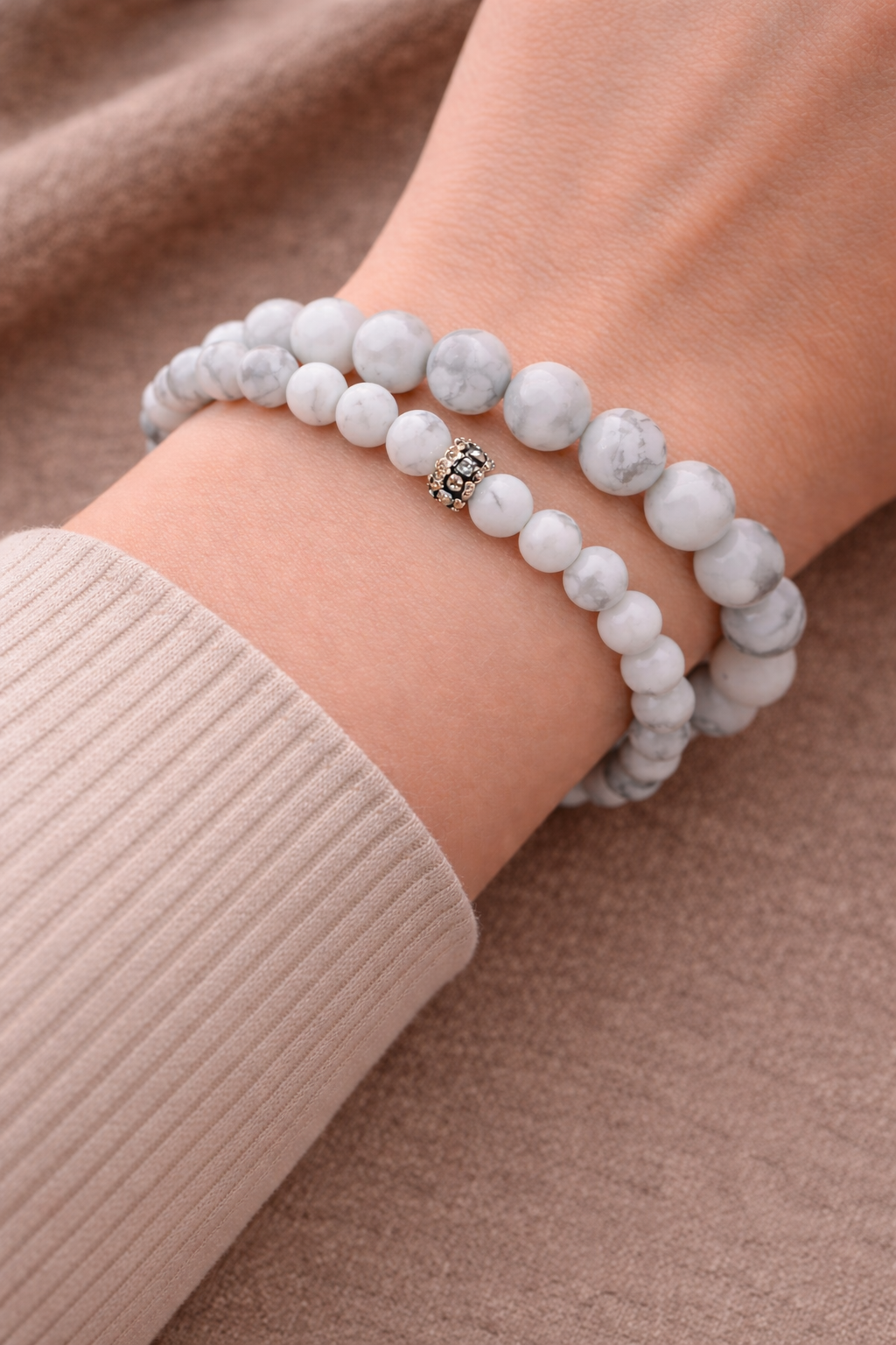 Bracelet Howlite en pierres naturelles – Pierre naturelle – 6 mm ou 8 mm