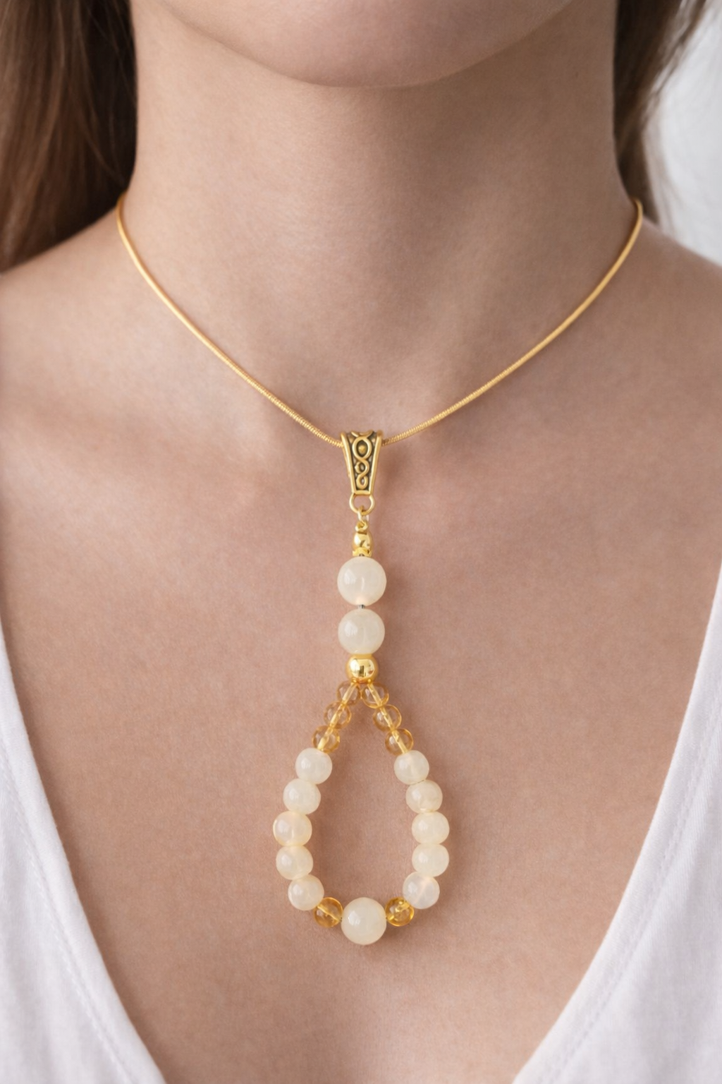 Collier Jade vert et Ambre – pendentif en pierres naturelles