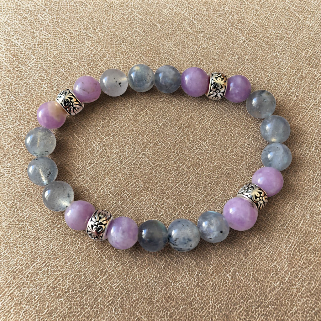 Bracelet Labradorite & Lépidolite – Pierres naturelles – Perles 8 mm