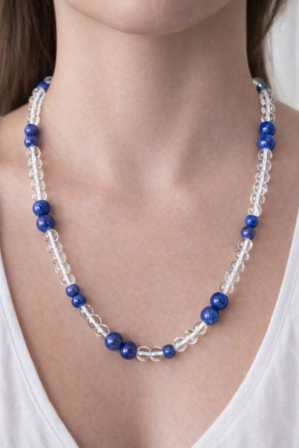 Collier Lapis-Lazuli et Cristal de Roche – pierres naturelles 8 mm